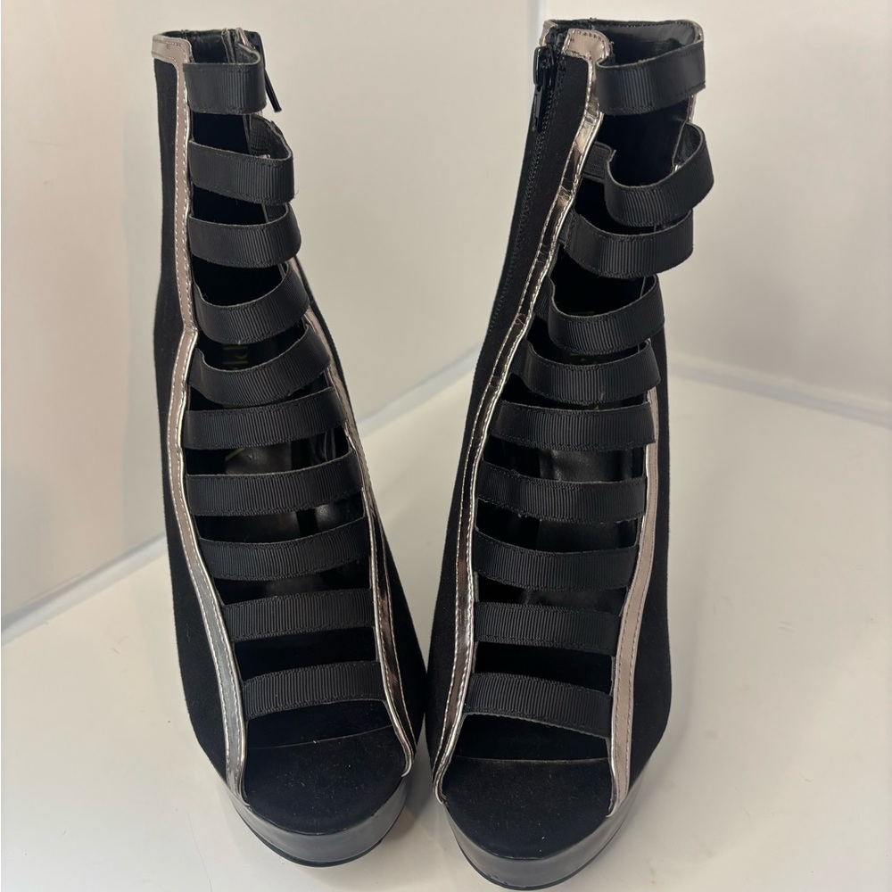 Paper Fox Black and Silver Strappy stiletto size 9.5